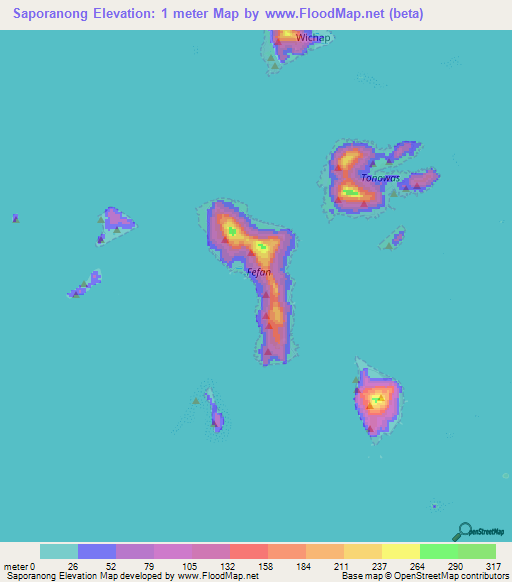 Saporanong,Micronesia Elevation Map