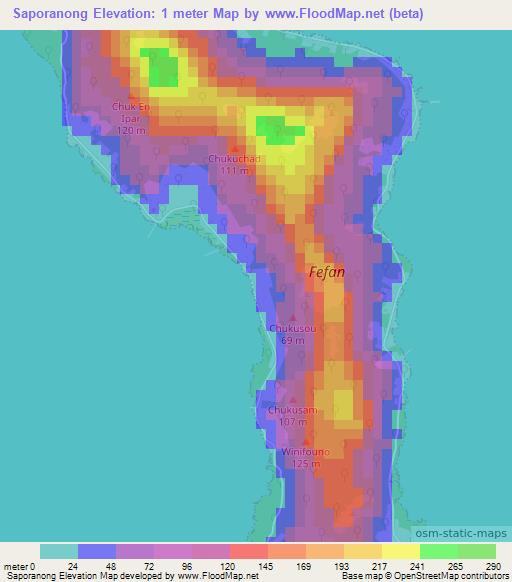 Saporanong,Micronesia Elevation Map