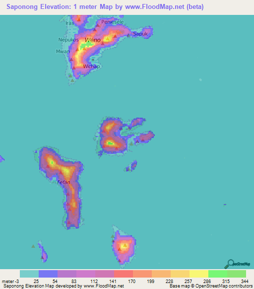 Saponong,Micronesia Elevation Map