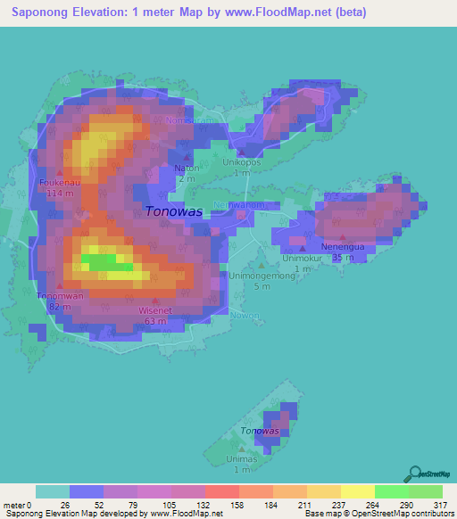 Saponong,Micronesia Elevation Map