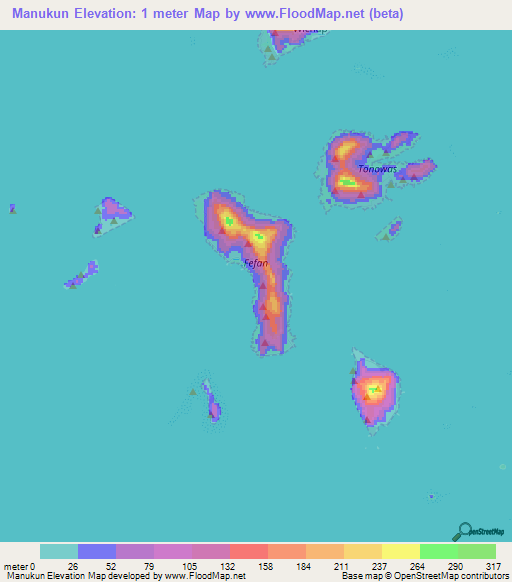 Manukun,Micronesia Elevation Map