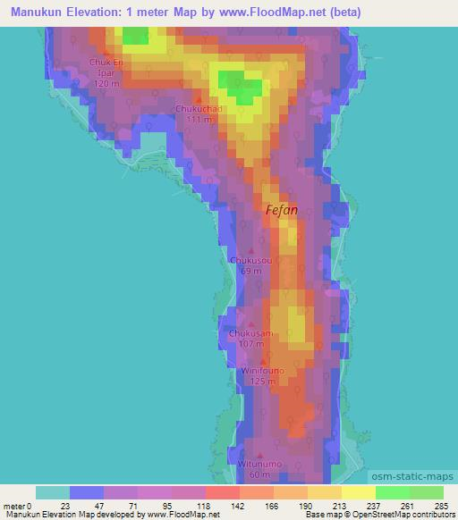 Manukun,Micronesia Elevation Map