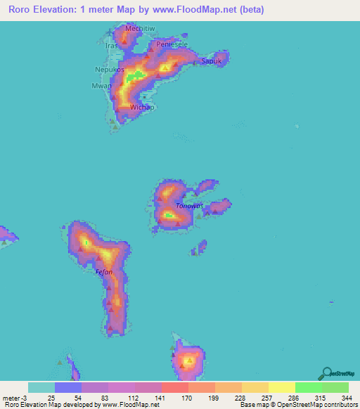 Roro,Micronesia Elevation Map