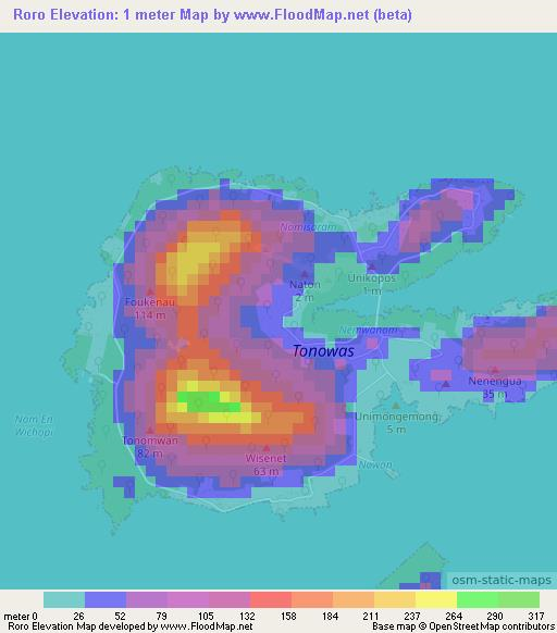 Roro,Micronesia Elevation Map