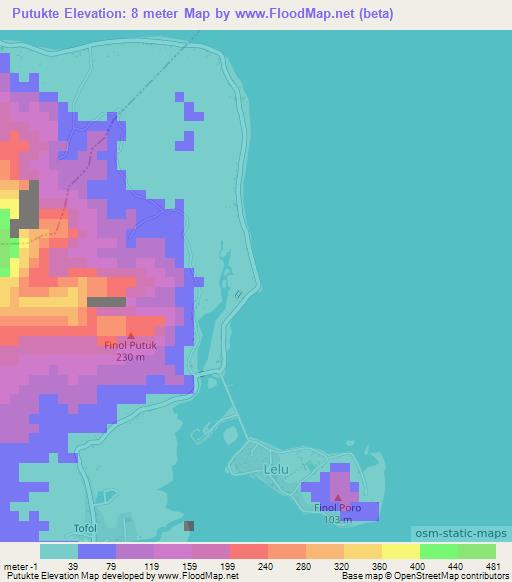 Putukte,Micronesia Elevation Map