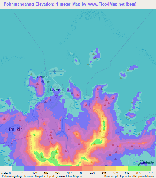 Pohnmangahng,Micronesia Elevation Map