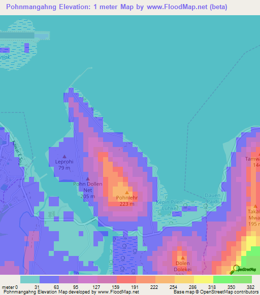 Pohnmangahng,Micronesia Elevation Map