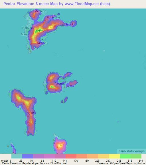 Penior,Micronesia Elevation Map