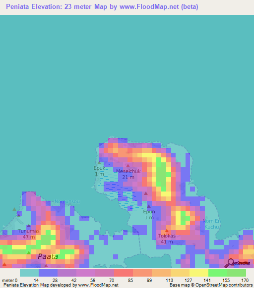 Peniata,Micronesia Elevation Map