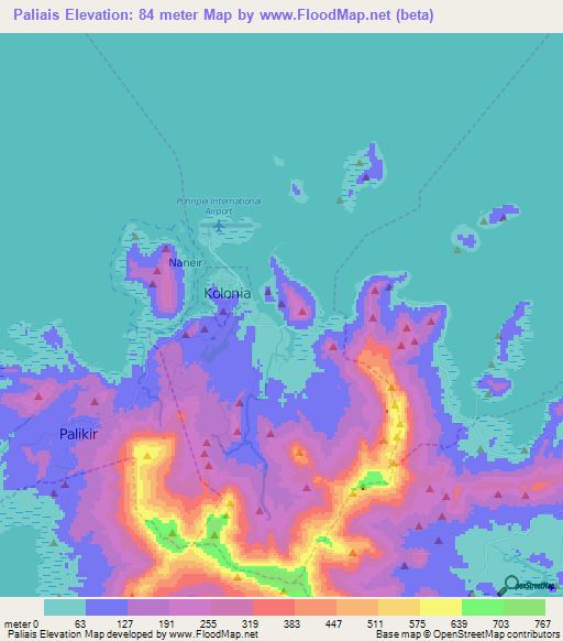 Paliais,Micronesia Elevation Map