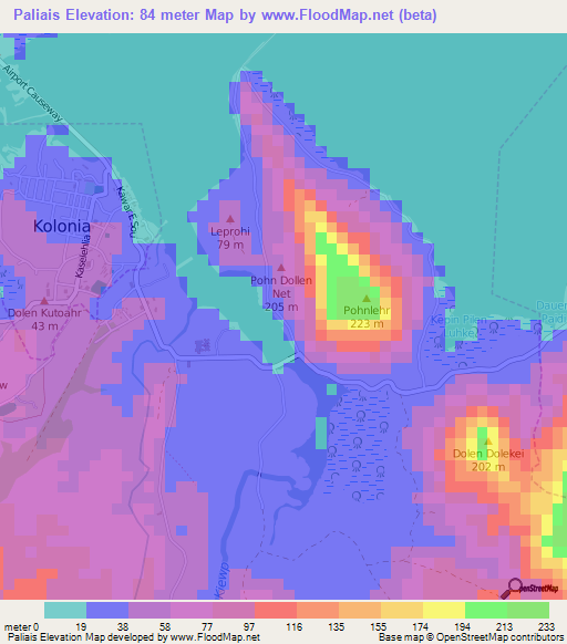 Paliais,Micronesia Elevation Map