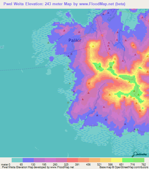 Pwel Weita,Micronesia Elevation Map