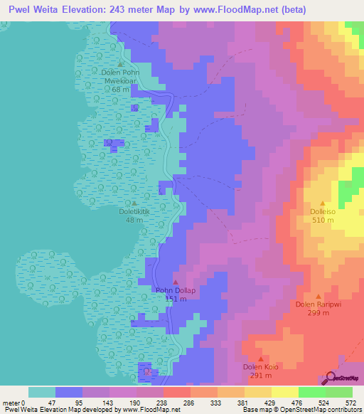 Pwel Weita,Micronesia Elevation Map