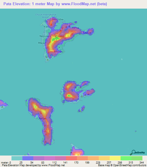 Pata,Micronesia Elevation Map