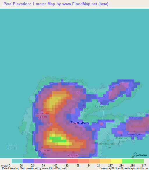 Pata,Micronesia Elevation Map