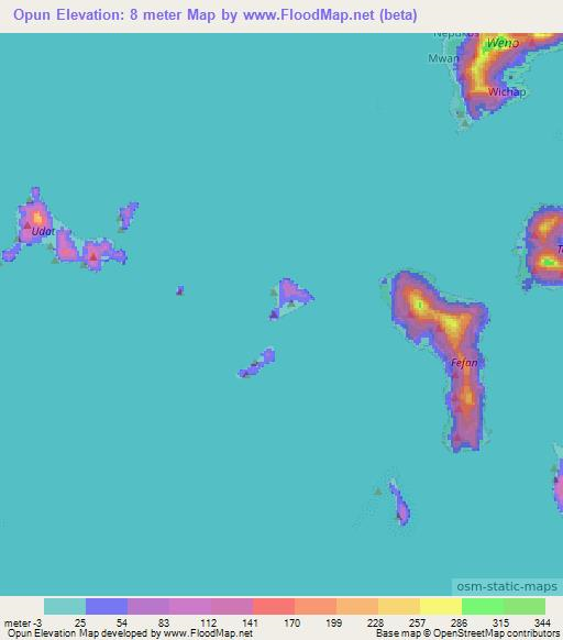 Opun,Micronesia Elevation Map