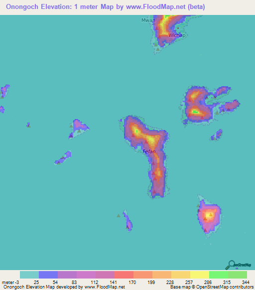 Onongoch,Micronesia Elevation Map