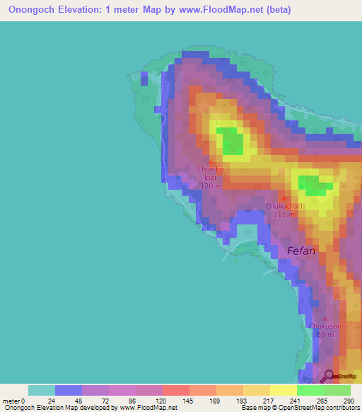 Onongoch,Micronesia Elevation Map