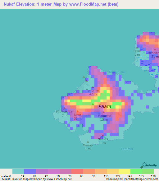 Nukaf,Micronesia Elevation Map