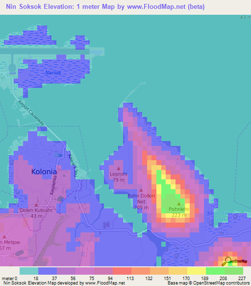 Nin Soksok,Micronesia Elevation Map