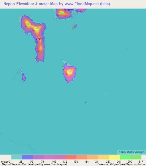 Nepon,Micronesia Elevation Map