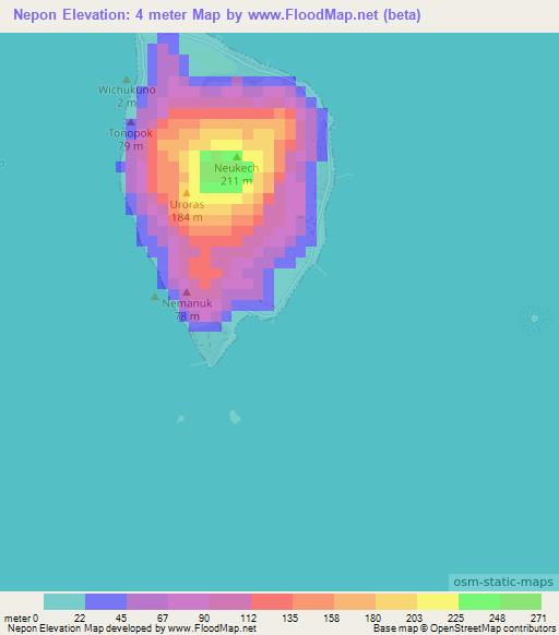 Nepon,Micronesia Elevation Map