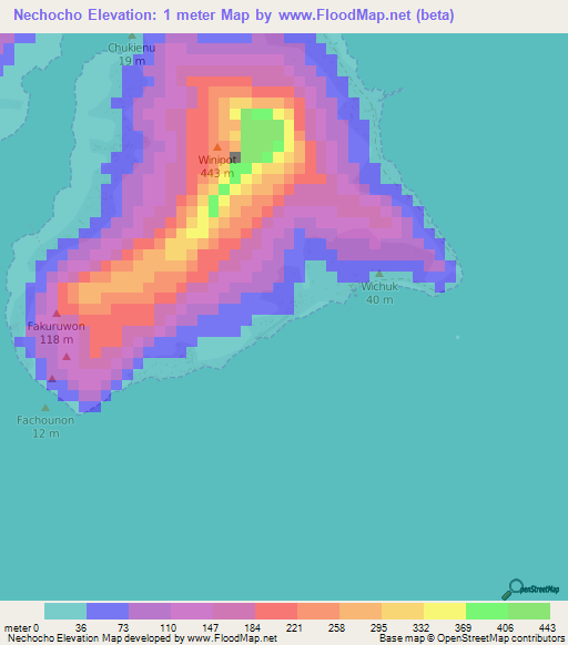 Nechocho,Micronesia Elevation Map