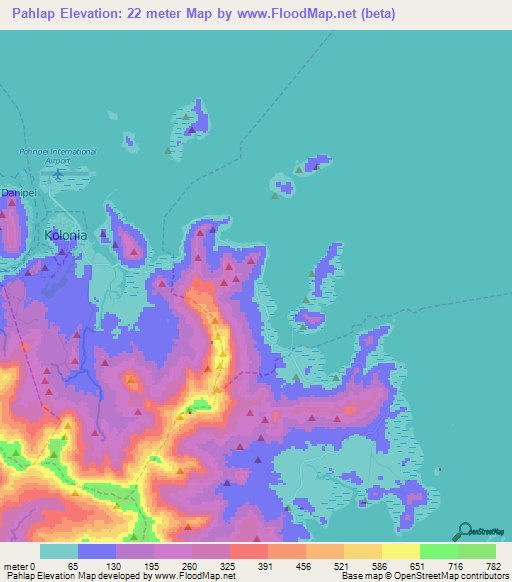 Pahlap,Micronesia Elevation Map