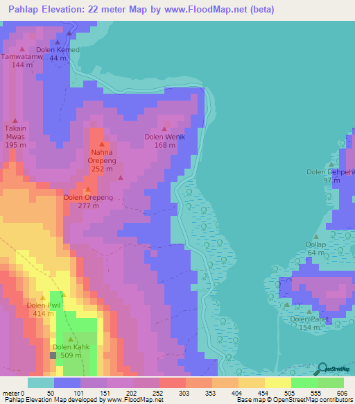 Pahlap,Micronesia Elevation Map