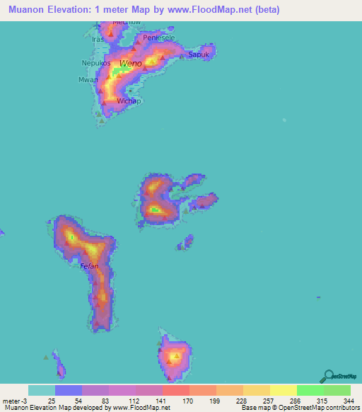 Muanon,Micronesia Elevation Map