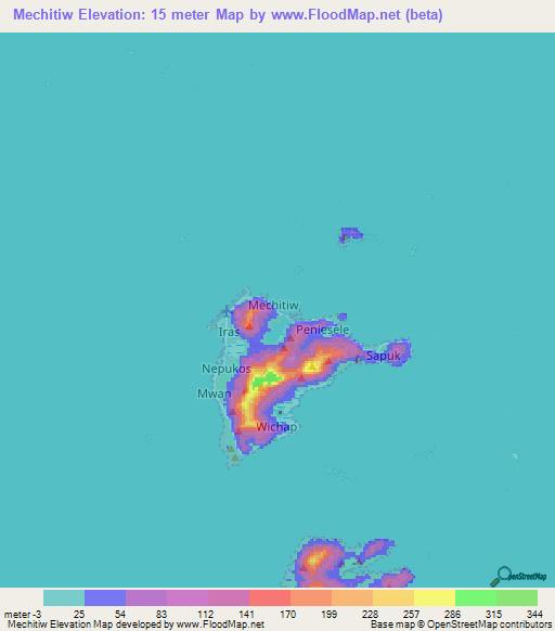 Mechitiw,Micronesia Elevation Map