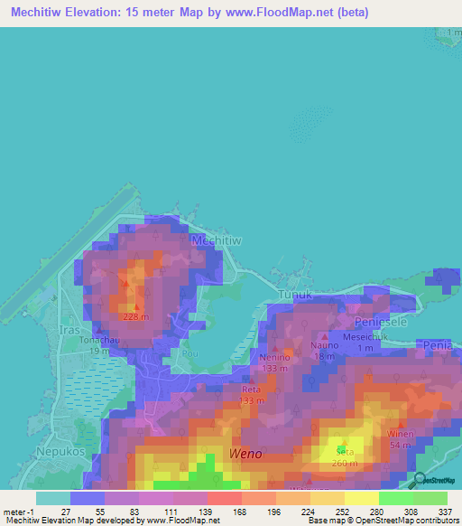 Mechitiw,Micronesia Elevation Map