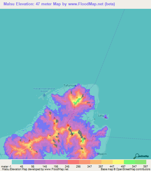 Malsu,Micronesia Elevation Map