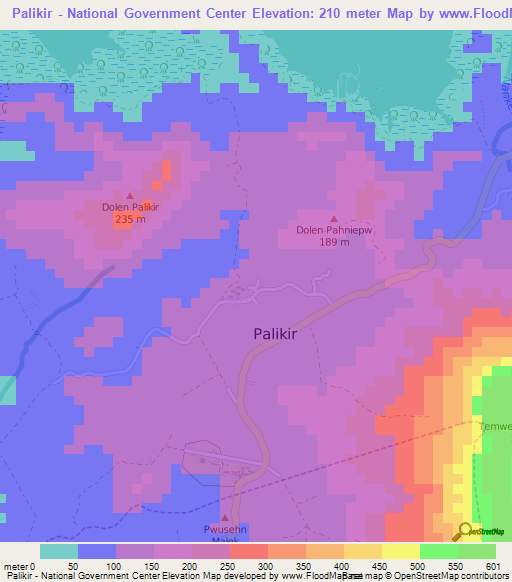 Palikir - National Government Center,Micronesia Elevation Map