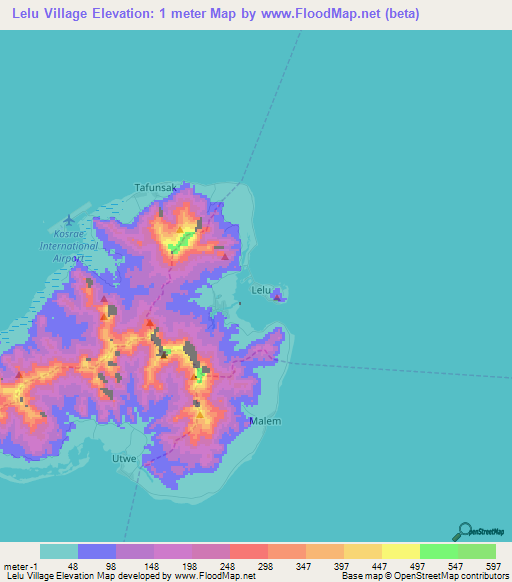 Lelu Village,Micronesia Elevation Map