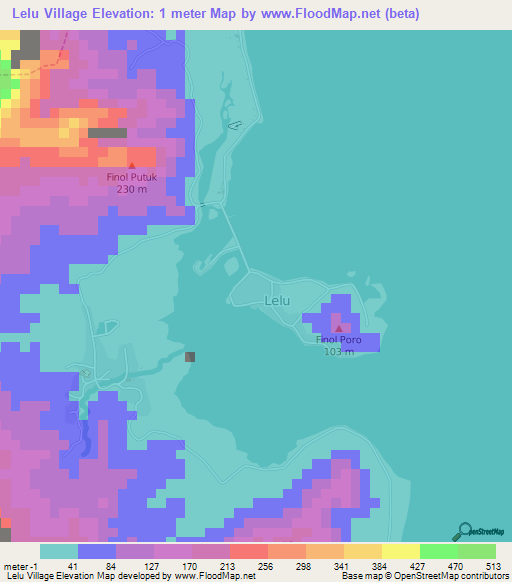 Lelu Village,Micronesia Elevation Map