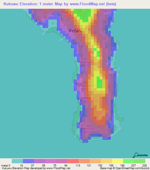 Kukuwu,Micronesia Elevation Map