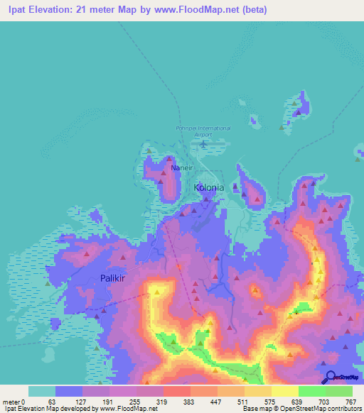 Ipat,Micronesia Elevation Map