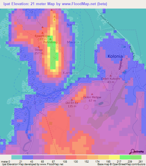 Ipat,Micronesia Elevation Map