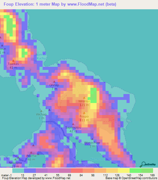 Foup,Micronesia Elevation Map