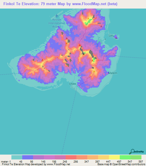 Finkol Te,Micronesia Elevation Map