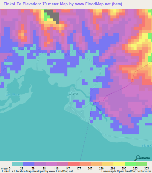 Finkol Te,Micronesia Elevation Map