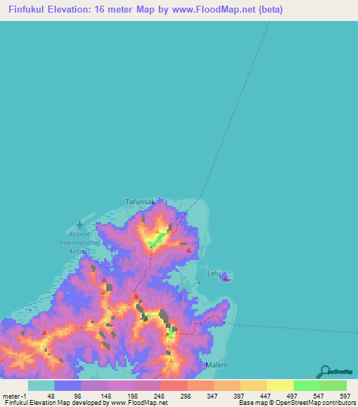 Finfukul,Micronesia Elevation Map