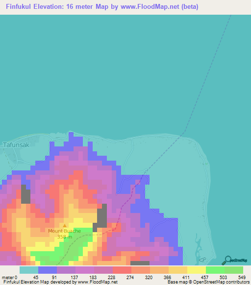 Finfukul,Micronesia Elevation Map