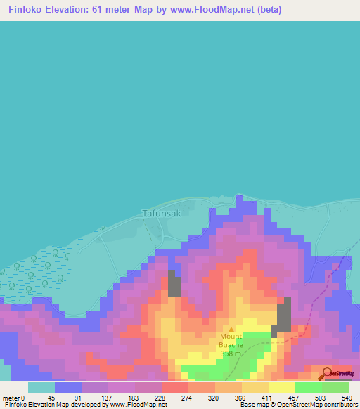 Finfoko,Micronesia Elevation Map