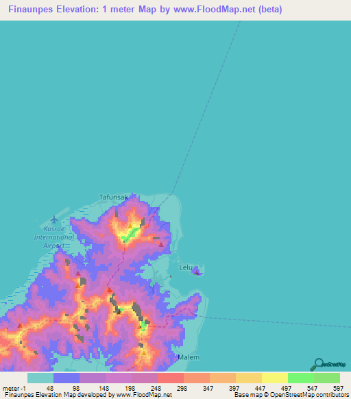 Finaunpes,Micronesia Elevation Map