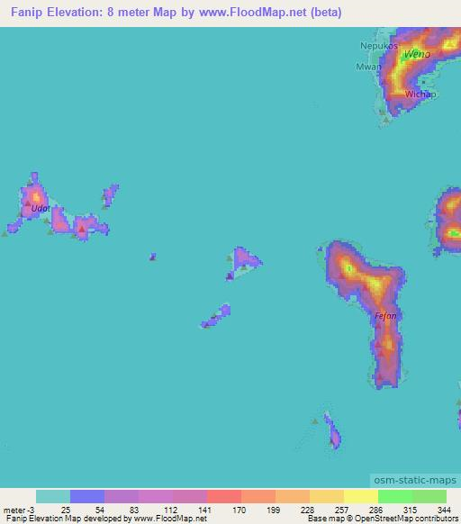 Fanip,Micronesia Elevation Map