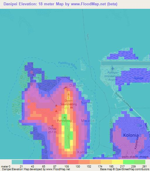 Danipei,Micronesia Elevation Map