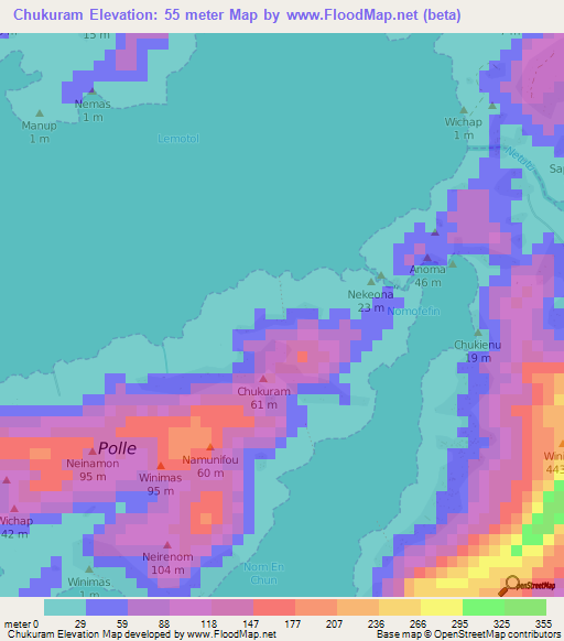 Chukuram,Micronesia Elevation Map