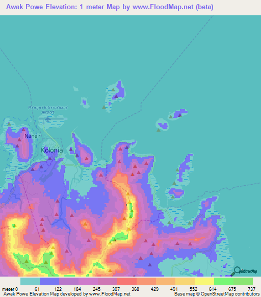 Awak Powe,Micronesia Elevation Map